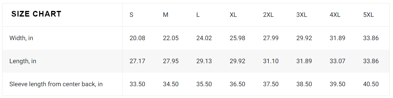 Hoodie Size Chart