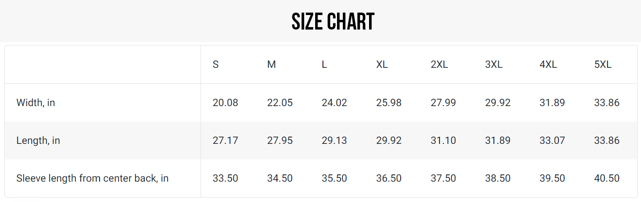 Hoodie SizeChart